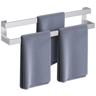 Imagem de TNOMS Toalheiro duplo de níquel escovado, toalheiro para banheiro, aço inoxidável, acessórios de ferragens de banheiro montados na parede, 81 cm