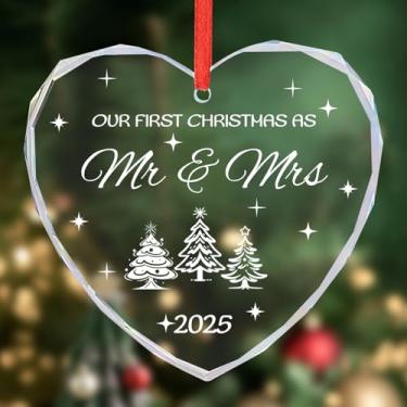 Imagem de Presentes de casamento para casais 2025 presente do Sr. e Sra. Presente de cristal de vidro de casamento, presentes de chá de panela, recém-casados, para casal recém-casado, primeiro Natal, enfeite de