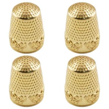 Imagem de Coufce 4 peças de dedal de costura de metal, dedais acolchoados, protetor de dedo, protetor de dedo dourado para acessórios de artesanato de costura manual