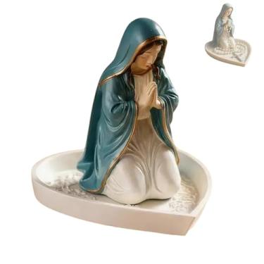 Imagem de Porta-rosário de Maria em oração, estátua da Virgem Maria de 14 cm - Estatueta de Mãe Abençoada, presente católico perfeito para mulheres, decoração de casa católica ideal (A)
