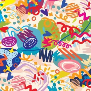 Imagem de Papel Presente Bobina Couchê 60CM MOD.333 Rabiscos Coloridos 100M - Ge