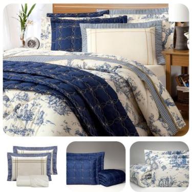 Imagem de Kit Edredom, Cobre Leito e Lençol 09 Peças Casal, Queen ou King Porcel