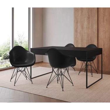 Imagem de Mesa Jantar Industrial Filadélfia Preta 137X90Cm Com 4 Poltronas Pretas Base Ferro Pret Preto