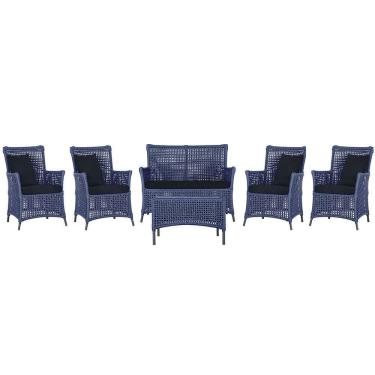 Imagem de Jogo Sofá 4 Poltronas E Mesa Igapó Preta E12 Trama Original Azul