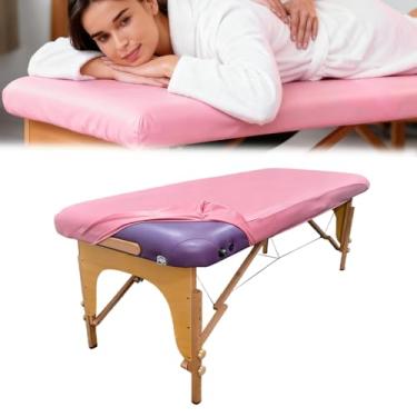 Imagem de Capa de mesa de massagem de 71 cm de largura, 100% PU, protetor de mesa de massagem | Capa de mesa de massagem de vinil limpável, reutilizável e impermeável para mesas de massagem quadradas (rosa, 70