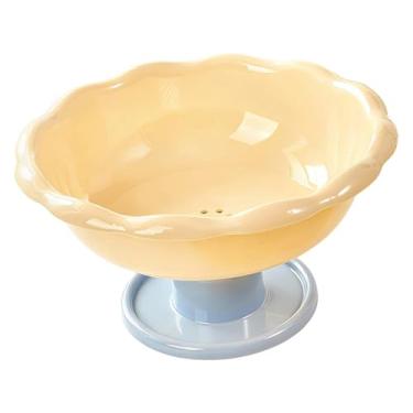 Imagem de FLCPJGV Fruteira em formato de flor com furos de drenagem, 26 x 14 cm, acessórios, travessa e multiuso para petiscos, base removível, Amarelo