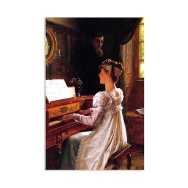 Imagem de Edmund Leighton impressão em tela namoro por reproduções de pinturas famosas Edmund Leighton pôster arte de parede para sala de estar quarto decoração de parede 60 x 40 cm (24 x 16 polegadas) sem