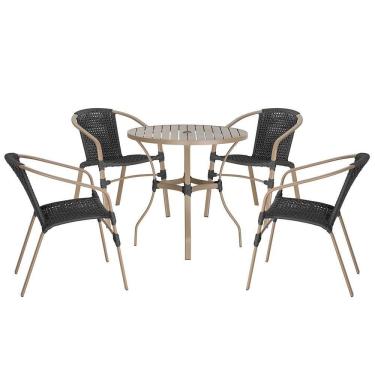 Imagem de 04 Cadeiras Floripa E Mesa Roma 100cm Fendi Trama Original Preto