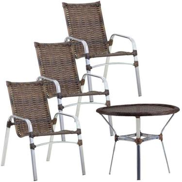 Imagem de 3 Cadeiras Emily E Mesa Emily Tampo Tramado Alumínio Trama Cappuccino