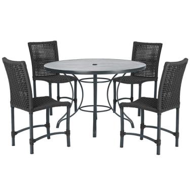 Imagem de Mesa Ascoli Com 4 Cadeiras Cannes De Alumínio Trama Preto