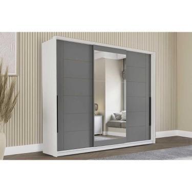 Imagem de Guarda Roupas 3 Portas De Correr De (1 C/ Espelho) E 4 Gavetas Lisboa Branco/cinza - Politorno