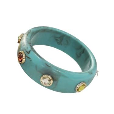 Imagem de Pulseira grossa de acetato com veios de mármore e pedras preciosas coloridas - Pulseira feminina de resina, One Size, Madeira, Sem Pedra Preciosa