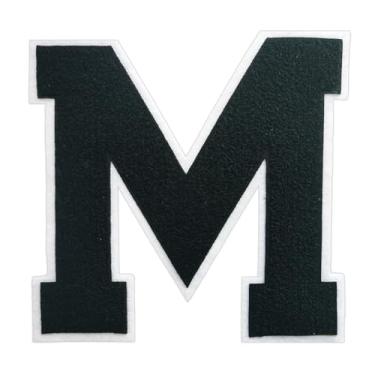 Imagem de 1 Patch de letra de chenille preto de 16,5 cm com borda branca – Adesivos do alfabeto para roupas, jaquetas, mochilas, chapéus para decoração personalizada, nome personalizado e artesanato. (M)
