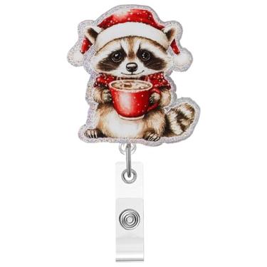 Imagem de Carretel retrátil de crachá de guaxinim de Natal, porta-crachá de acrílico engraçado com clipe jacaré para enfermeiros, equipe médica, profissionais de escritório