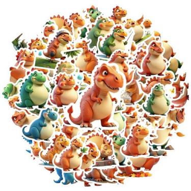 Imagem de 70 peças de dinossauro, animais, personagens fofos, criaturas fantásticas, adesivos divertidos de brinquedo, adesivo de PVC, desenhos animados, adesivos de papelaria para celular, laptop, scrapbook
