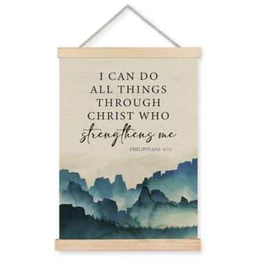 Imagem de Exqcom Decoração de parede I Can Do All Things Through Christ, pôster inspirador de arte de parede com versículos da Bíblia Cristã, Filipenses 4:13, pôsteres religiosos das escrituras para escritório