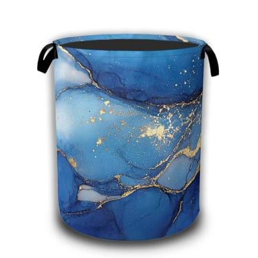 Imagem de Cesto de roupa suja de mármore dourado azul, cesto de roupa suja, impermeável, bolsa dobrável, balde de armazenamento de roupas, organizador de brinquedos decorativos para banheiro, quarto, 40,6 x