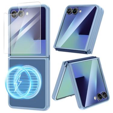 Imagem de VEGO Capa para Samsung Z Flip 7 com protetor de tela, [compatível com Magsafe] Antiamarelo e anti-arranhões, capa de telefone macia TP e PC à prova de choque para Samsung Galaxy Z Flip 7-azul claro