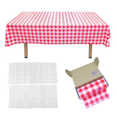 Imagem de KAshack Rolo de toalha de mesa de plástico, capa de mesa com caixa de corte deslizante conveniente - toalhas de mesa descartáveis xadrez vermelhas para churrasco, festa, aniversário, casamento, uso ao