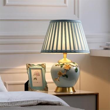 Imagem de Luminária de mesa contemporânea de luxo em cerâmica com LED, estilo retrô americano, perfeita para decoração de sala de estar, quarto, escritório, casa de campo ou hotel (Estilo 22)