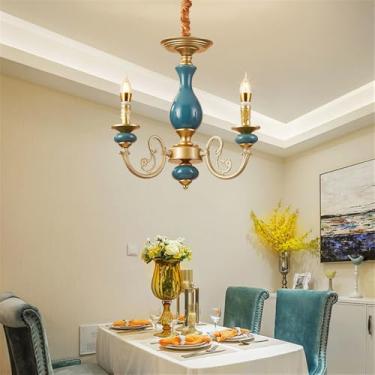 Imagem de Lustre de cerâmica europeu com luzes LED, estilo retrô americano, para sala de estar, restaurante, quarto, escritório, casa de campo, hotel ou café (3 lâmpadas)
