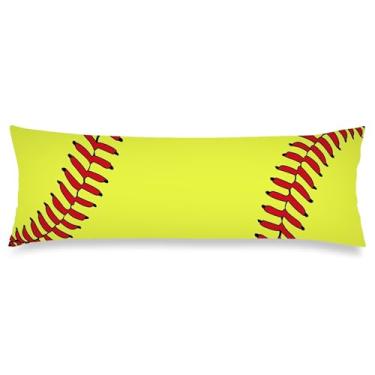 Imagem de Capa de travesseiro de corpo de beisebol 50 x 152 cm amarelo e vermelho com cadarços de beisebol esportiva longa fronha tema esportivo com fecho de envelope capas de almofadas de lombar decorativas