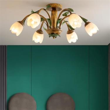 Imagem de Luminária de teto American Flower, estilo pastoral francês, criativa, para sala de estar, sala de jantar, quarto, casa de campo, loja de roupas, luminária pendente de LED para decoração de c