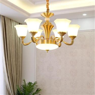 Imagem de Lustre americano de latão com LED, estilo europeu, luxuoso, para sala de estar, restaurante, quarto, villa, hotel, loja de roupas, luminária pendente (6 lâmpadas)