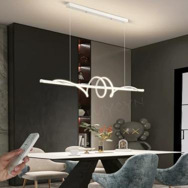 Imagem de Luminária pendente LED dimerizável para sala de jantar, branca, em espiral, com design linear, lustre com controle remoto, em alumínio, para sala de estar, cozinha ou escritório, 100 cm de c