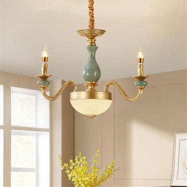 Imagem de Lustre de cerâmica europeu com luzes LED, estilo retrô americano, para sala de estar, restaurante, quarto, escritório, casa de campo, hotel ou café (3 lâmpadas de altura).