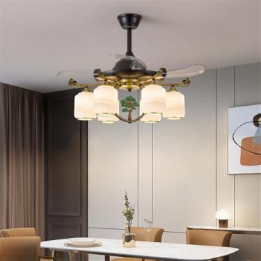 Imagem de Ventilador de teto moderno e discreto com LED, luxuoso para sala de estar, restaurante, quarto, escritório, casa de campo ou hotel, com controle remoto (M 6 lâmpadas, 1 unidade)