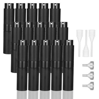 Imagem de MAQUITA 15 peças de atomizador de perfume de viagem, frasco de perfume recarregável, pulverizador de colônia portátil, vidro de alumínio, preto