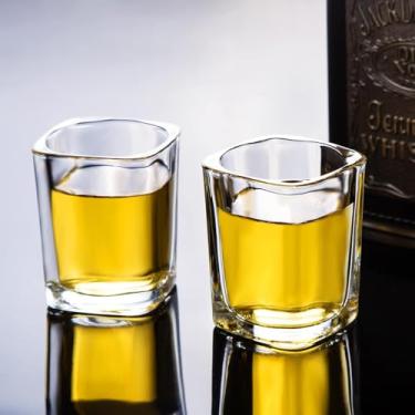 Imagem de Copos de uísque - Conjunto de 2 copos de shot (60 ml), vidro transparente, durável e seguro para lava-louças, ideal para colecionadores