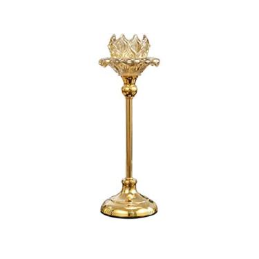 Imagem de Castiçal de vidro dourado romântico à luz de velas adereços de jantar suporte de vela de luxo candeeiro de castiçal decoração de mesa presente