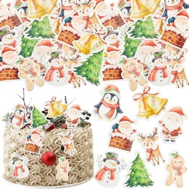 Imagem de Ephlyn 48Pcs Edible Merry Christmas Cupcake Toppers Wafer Paper Santa Claus Christmas Tree Snowman Cupcake Picks for Celebrating Xmas Theme New Year Holiday Party Decorations Multicolor