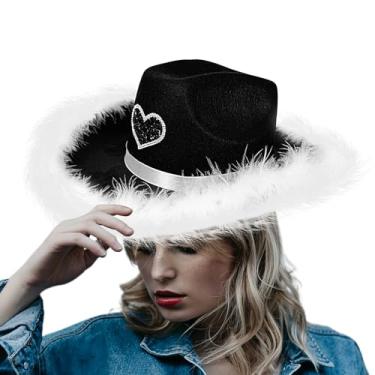 Imagem de Chapéus de cowboy femininos | Chapéu jeans de aba larga, acessórios clássicos de feltro com aba larga para festivais, caminhadas, férias