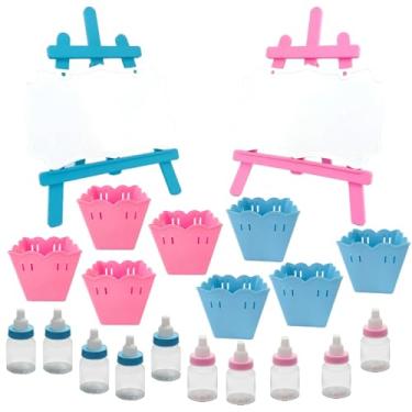 Imagem de Kit Mimo Tema: Chá de Bebê, Fraldas, Festa Revelação Lembrancinha Infantil Decoração de Mesa Doces (2 placa 8 cachepo 10 mamadeira cha revelação)