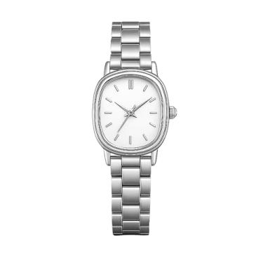 Imagem de Relógio Feminino Delicado Aço Inoxidável Pequeno Oval Elegante Prateado Branco Old Money