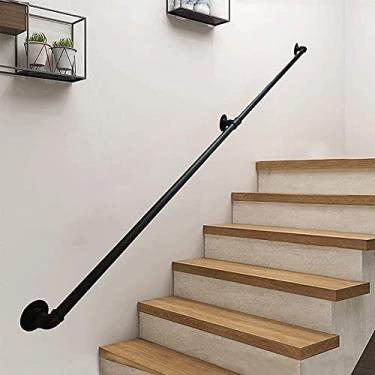 Imagem de SENNIAN Corrimão de escada (1 pés-6 m) Corrimão de escada. Trilho de corrimão de ferro forjado para suporte de parede, barra de apoio de escada infantil para idosos, kit completo (cor: A, tamanho: 3 m