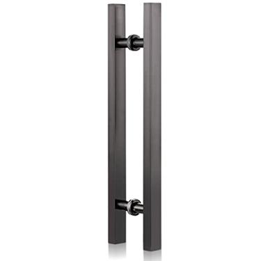 Imagem de Puxador de porta de celeiro para porta deslizante, maçaneta moderna quadrada em forma de H (instalação de trás para trás), maçaneta de vidro de escritório de hotel comercial