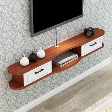 Imagem de Armário de TV montado na parede prateleira de parede quarto sala de estar prateleiras flutuantes set-top box roteador prateleira de armazenamento armário de cabeceira fundo de TV prateleira de