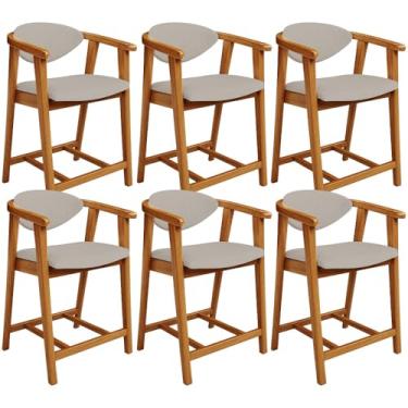 Imagem de Kit 06 Banquetas Baixa Para Cozinha Sala Jantar Bancada Cecília L02 Linho Bege - Lyam Decor