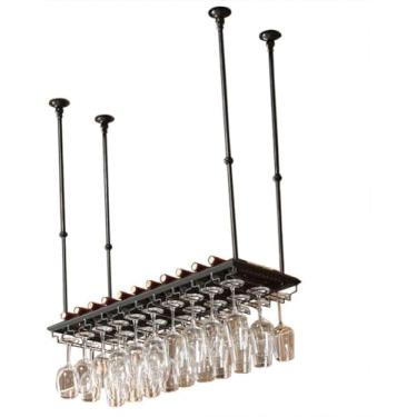 Imagem de Prateleiras de taças estilo vintage para pendurar no teto Suporte de garrafa de vinho de metal Suporte de taça de vinho Cálice Altura ajustável Preto, Bronze, Golden Bar Móveis para sala de jantar