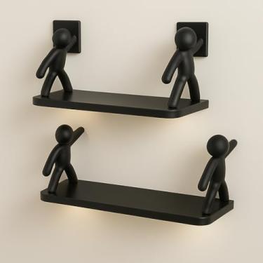 Imagem de Duas Prateleiras de Armazenamento, Estilo Estatueta de PláStico Com Suporte, Adequadas Para Uso No Banheiro e Na Cozinha.(Preto 2UN)