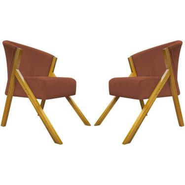 Imagem de Kit 2 Poltronas Decorativa You Suede Braça Amadeirada - Terracota Suede