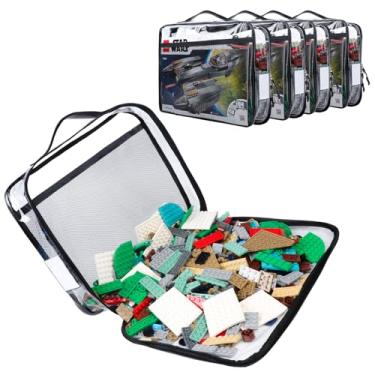 Imagem de Tesuko Pacote com 4 bolsas organizadoras de brinquedos para Lego Bricks, conjunto de blocos de PVC transparente com zíper com bolso manual e etiqueta de nome, estojo de transporte de brinquedos à