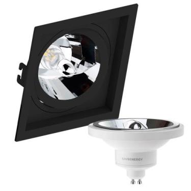 Imagem de Kit 2 Spot Embutir Quadrado Recuado Ar111 Preto + Lâmpada Led 12w 2700
