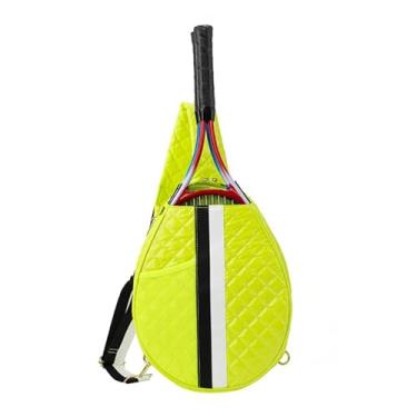 Imagem de The Bobbi Tennis Puffer Sling Bag – Bolsa de tênis transversal resistente à água com armazenamento de raquete, bolso para garrafa de água e alça ajustável, mochila de tênis de lona leve (Citron)