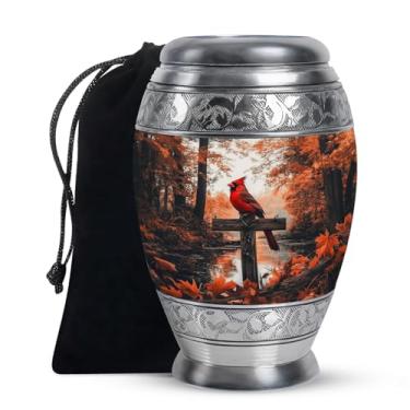 Imagem de KARYLIZ Urna decorativa grande cardinal para mulheres e homens adultos - Suporte de cinzas para adultos - Urnas de cremação funerárias cruzadas - Urnas memoriais para cinzas humanas femininas - Urna