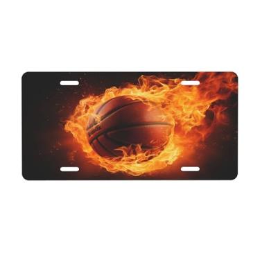 Imagem de Placa de carro esportiva para basquete fogo legal para frente do carro placas de carro alumínio metal adequado para caminhão placa de porta de carro bar café acessórios automotivos para homens
